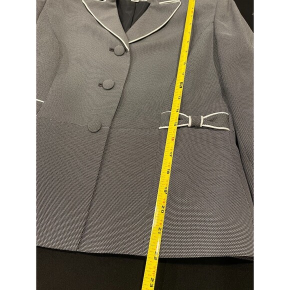 ~ Le Suit 2pc Skirt Suit 8p Black Print White Trim Work Notch Lapel Pencil Skirt - Picture 8 of 16